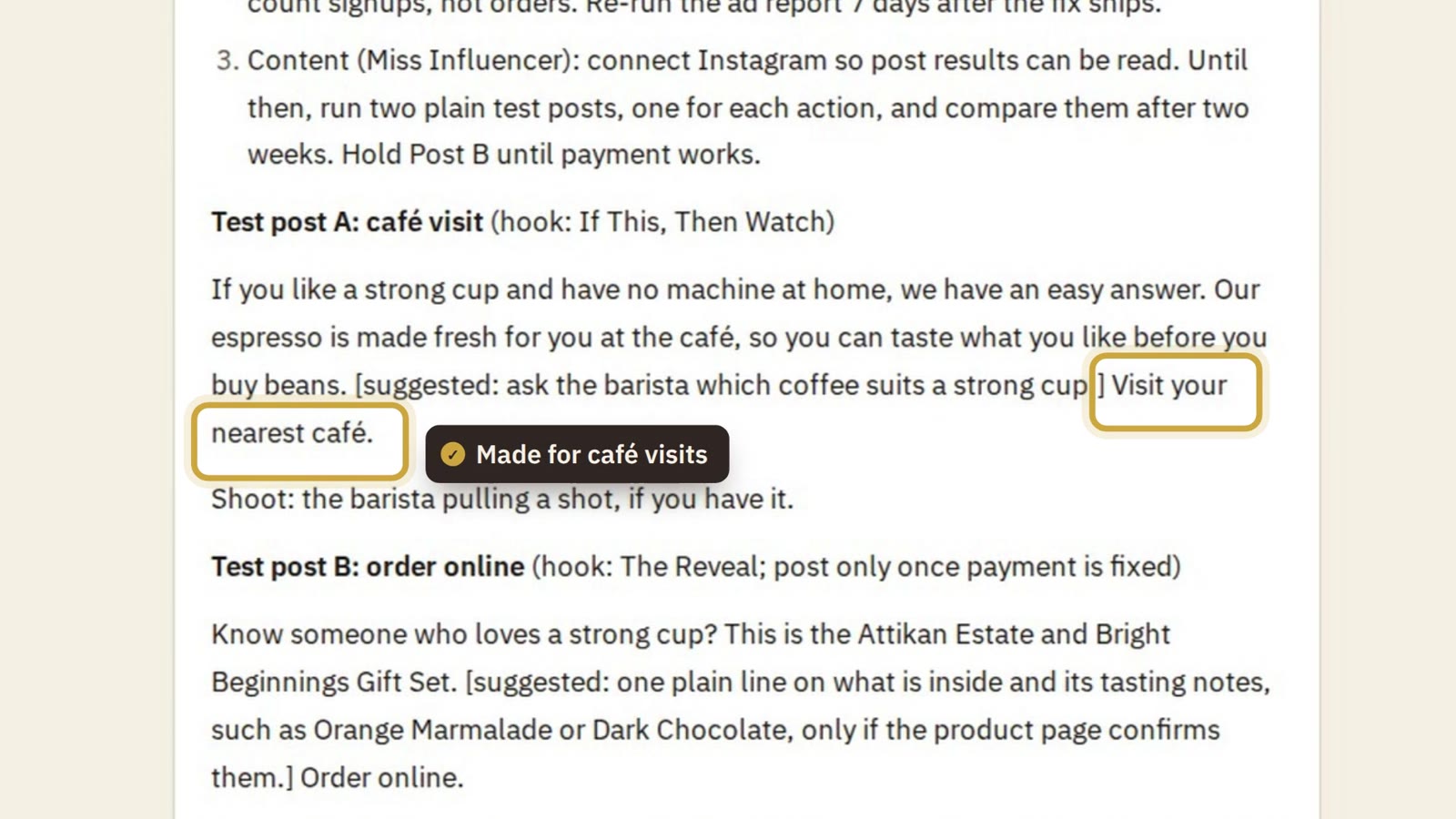 A post made for café visits